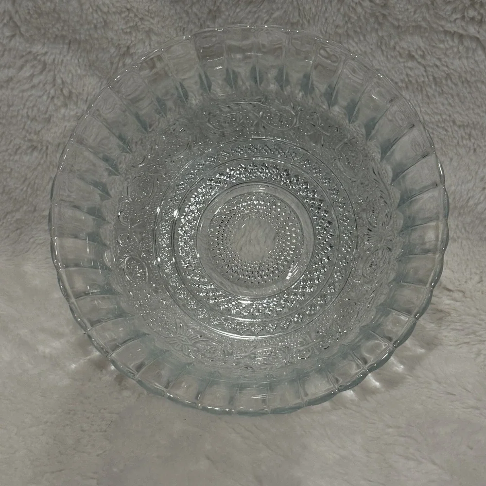 Glass Serving Bowl Cut Clear Vintage Style 6 3/4